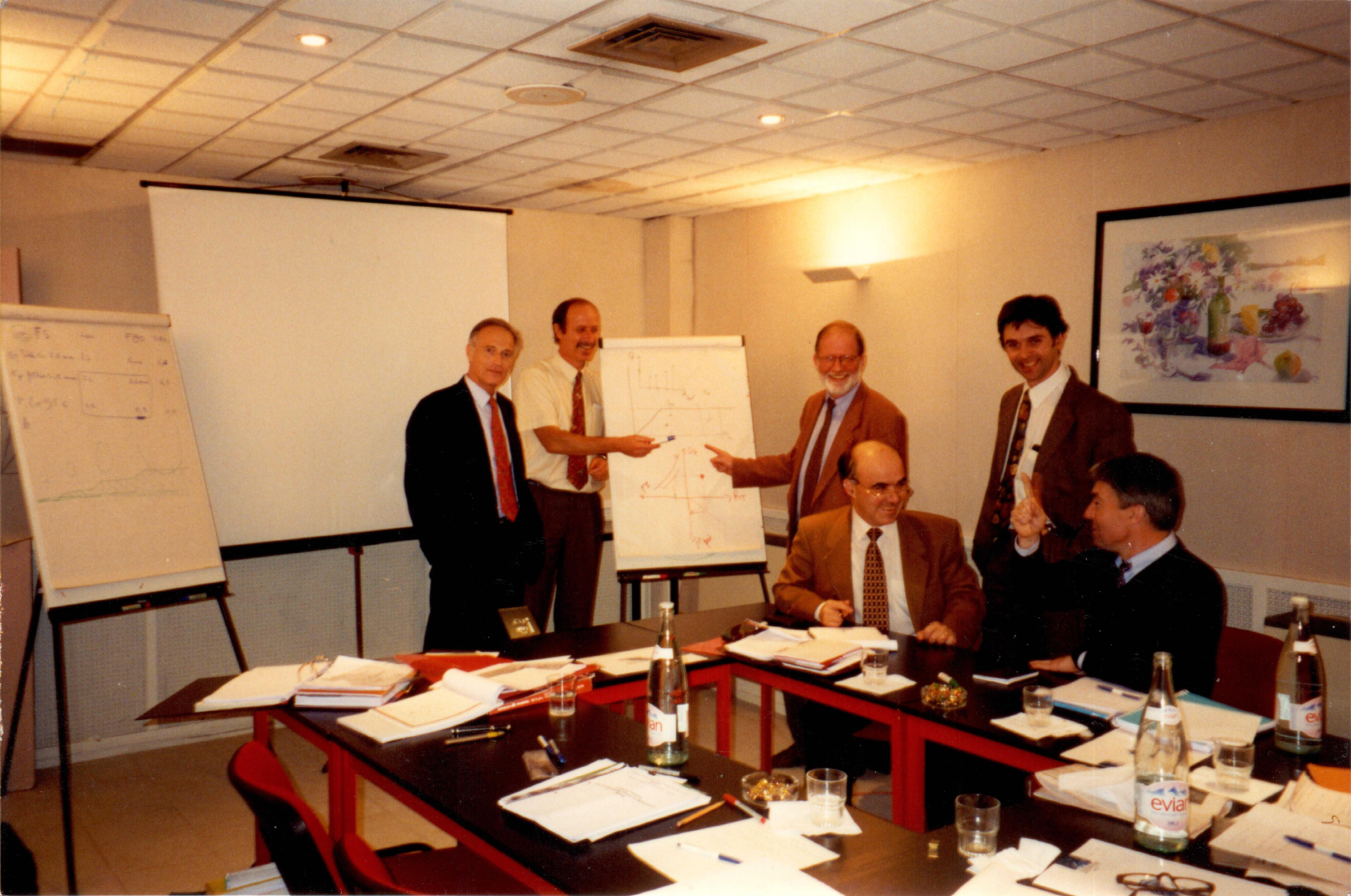 J.P. Giroud, Y.H. Faure, J. Lafleur, P. Delmas, O. Artières and J.P. Gourc discussing filters